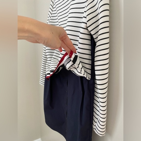 Zara Striped White Navy Long Sleeve Button Front Shift Dress half Sweater XS - Picture 9 of 16